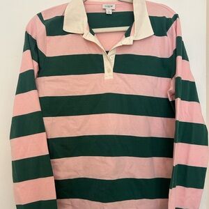 J.Crew Pink and Green Striped Rugby Shirt
